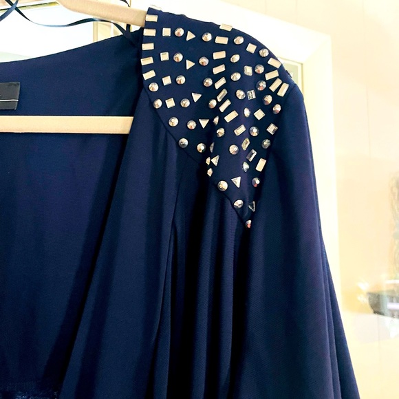 NWT. R & M Richards Navy blue embellished faux wrap dress. Size 20 - Picture 3 of 8